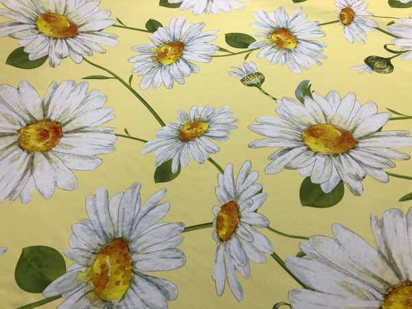 Summer Daisies Print On Cotton Poplin, Pale Yellow