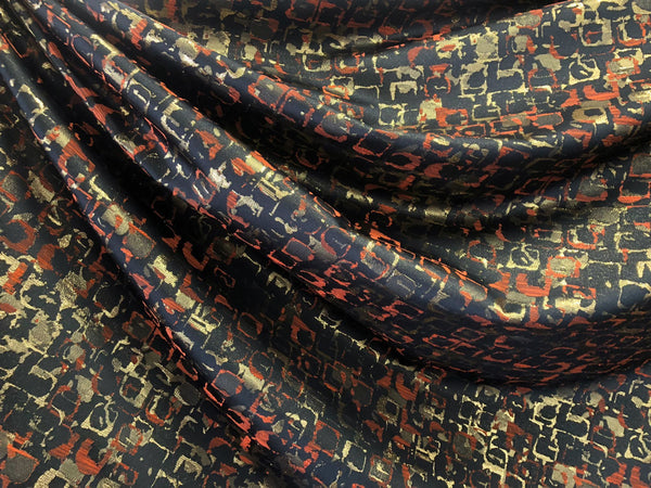 Abstract Red, Gold & Black Lurex Jacquard