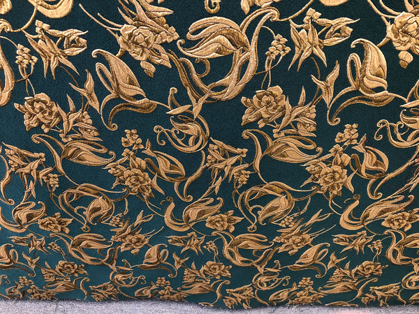 Lurex Gold on Forest Green, Rose Cloque Jacquard