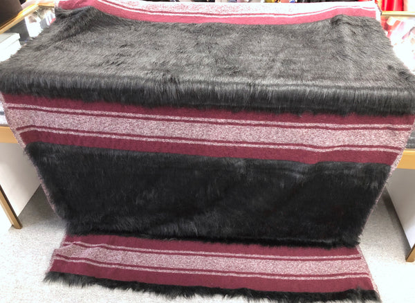 LAST PIECE- 2MT Boiled Wool Stripe Faux Fur Jacquard, Burgundy & Black