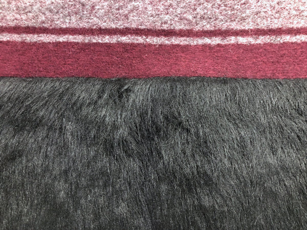 LAST PIECE- 2MT Boiled Wool Stripe Faux Fur Jacquard, Burgundy & Black