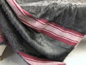 LAST PIECE- 2MT Boiled Wool Stripe Faux Fur Jacquard, Burgundy & Black