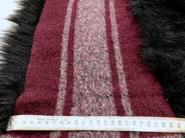 LAST PIECE- 2MT Boiled Wool Stripe Faux Fur Jacquard, Burgundy & Black