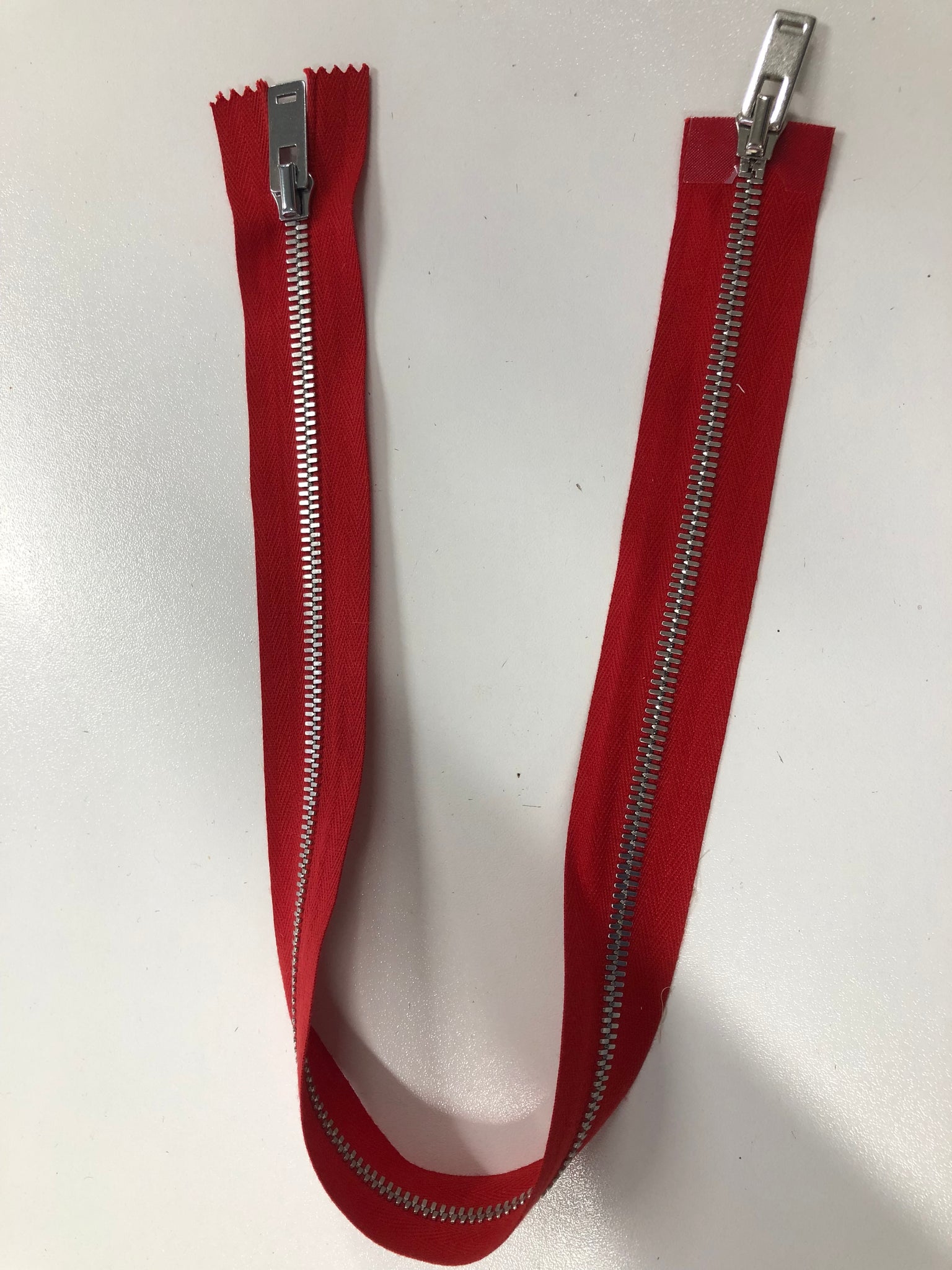 55cm Double Open-ended Zipper, Red with Silver Hardware