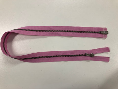 67cm Double Open-ended Zipper, Pink with Silver Hardware