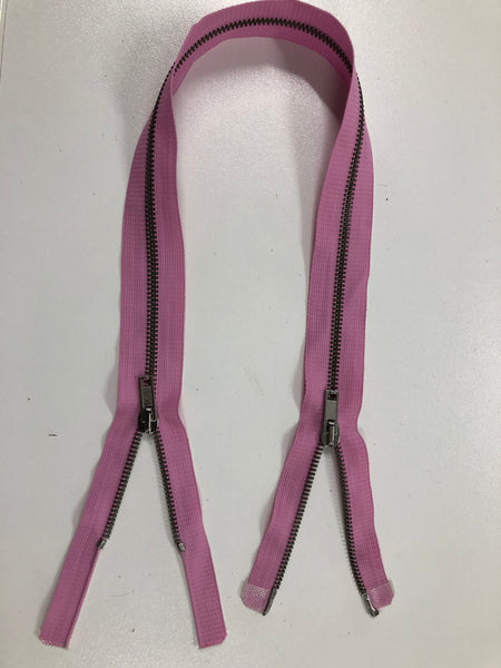 67cm Double Open-ended Zipper, Pink with Silver Hardware