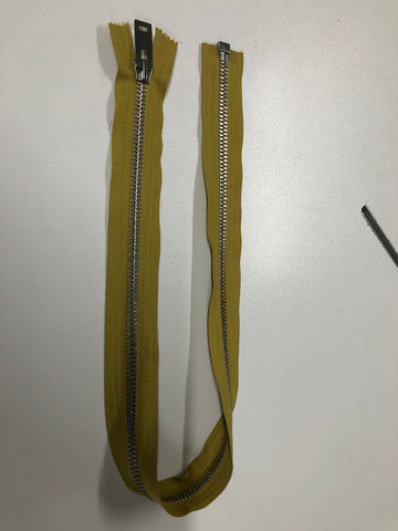 70cm  Open-ended Zipper, Mustard with Silver Hardware