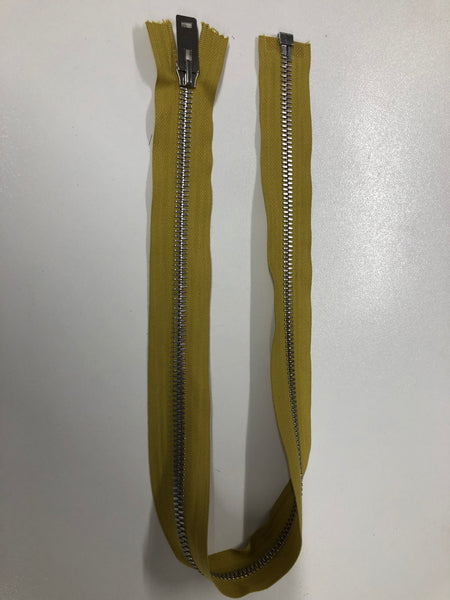 70cm  Open-ended Zipper, Mustard with Silver Hardware