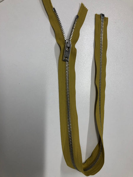 70cm  Open-ended Zipper, Mustard with Silver Hardware