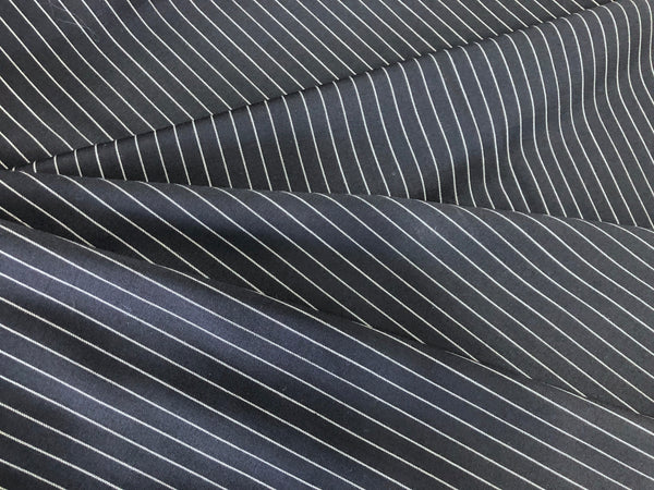 Italian Navy Pin Stripe Gabardine Wool Suiting