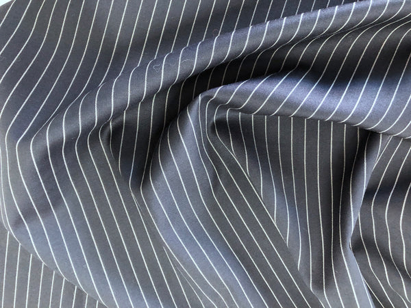 Italian Navy Pin Stripe Gabardine Wool Suiting