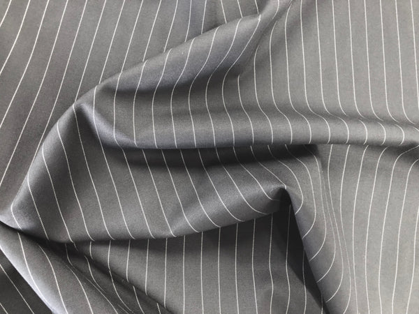 Black Stretch Pin Stripe Gabardine Wool Suiting