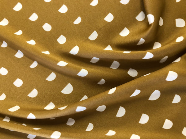 White Half Circle Print on Stretch Satin,Mustard