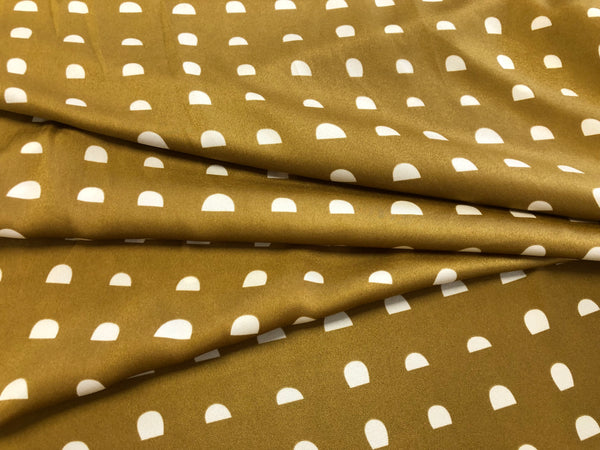 White Half Circle Print on Stretch Satin,Mustard