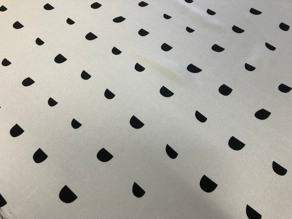 Black  Half Circle Print on Ivory Twill Silk