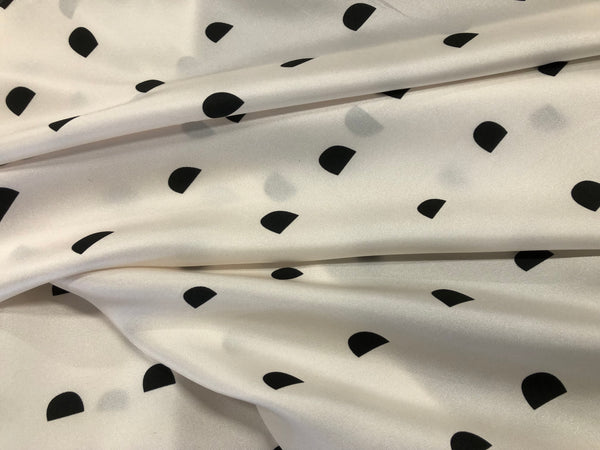 Black  Half Circle Print on Ivory Twill Silk