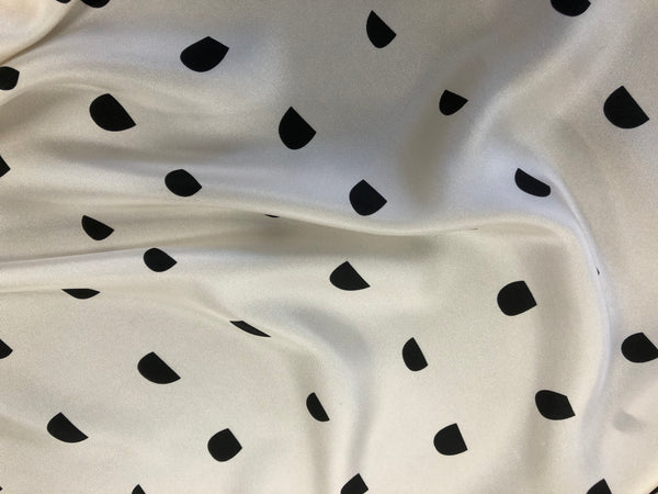 Black  Half Circle Print on Ivory Twill Silk