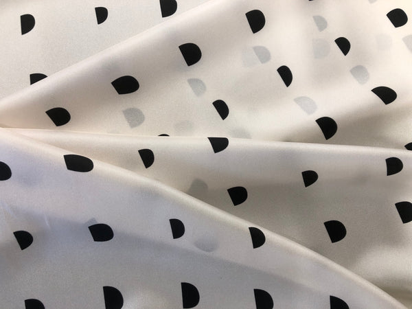 Black  Half Circle Print on Ivory Twill Silk