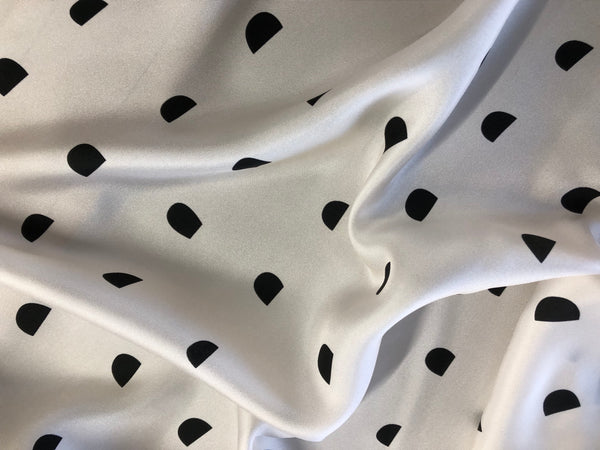 Black  Half Circle Print on Ivory Twill Silk