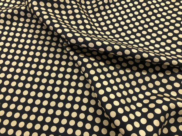 Gold Polka Dots on Black Twill Silk