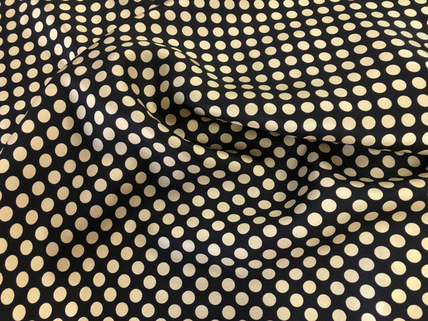 Gold Polka Dots on Black Twill Silk