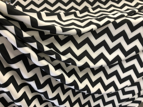 Black & White Zig Zag Print on Ponti Jersey