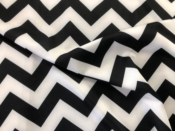 Black & White Zig Zag Print on Ponti Jersey