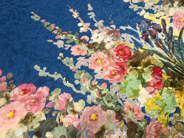 Silk Blend Jacquard, Watercolour Garden in Blue