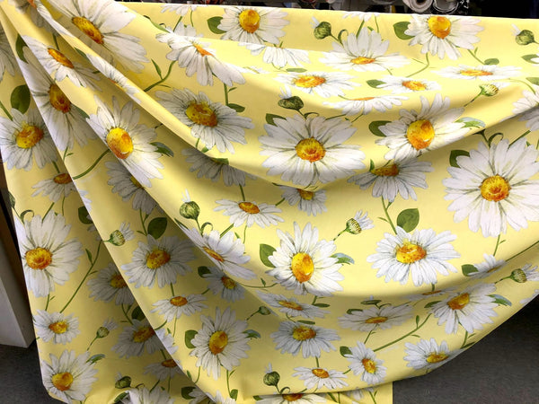 Summer Daisies Print On Cotton Poplin, Pale Yellow