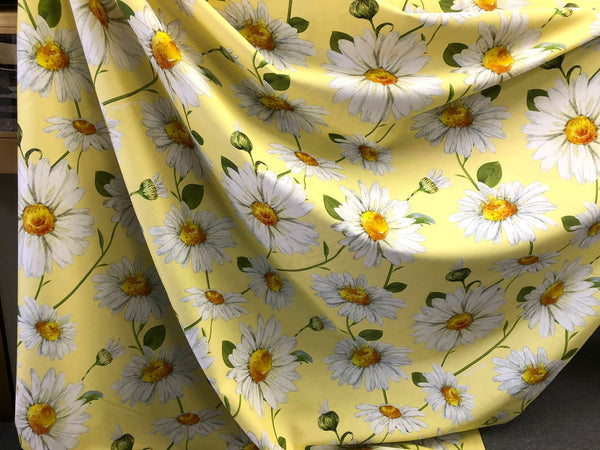 Summer Daisies Print On Cotton Poplin, Pale Yellow