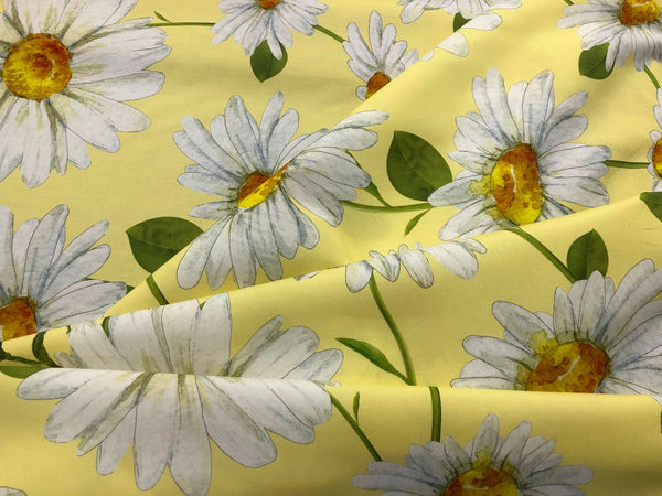 Summer Daisies Print On Cotton Poplin, Pale Yellow