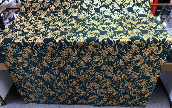 Lurex Gold on Forest Green, Rose Cloque Jacquard