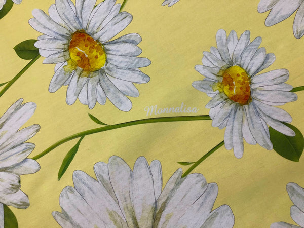 Summer Daisies Print On Cotton Poplin, Pale Yellow