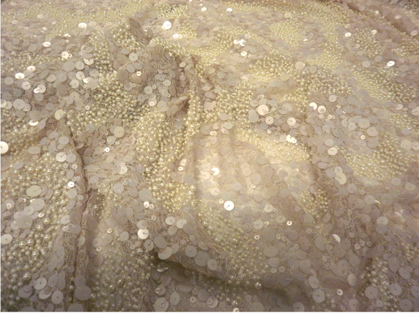 Sequin Beaded Net Mesh, Pink & Ivory