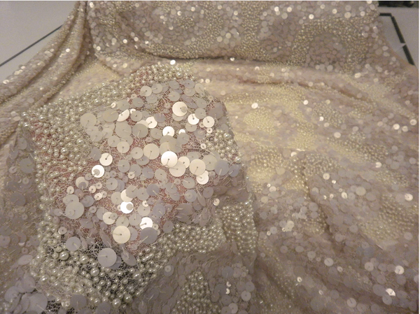 Sequin Beaded Net Mesh, Pink & Ivory
